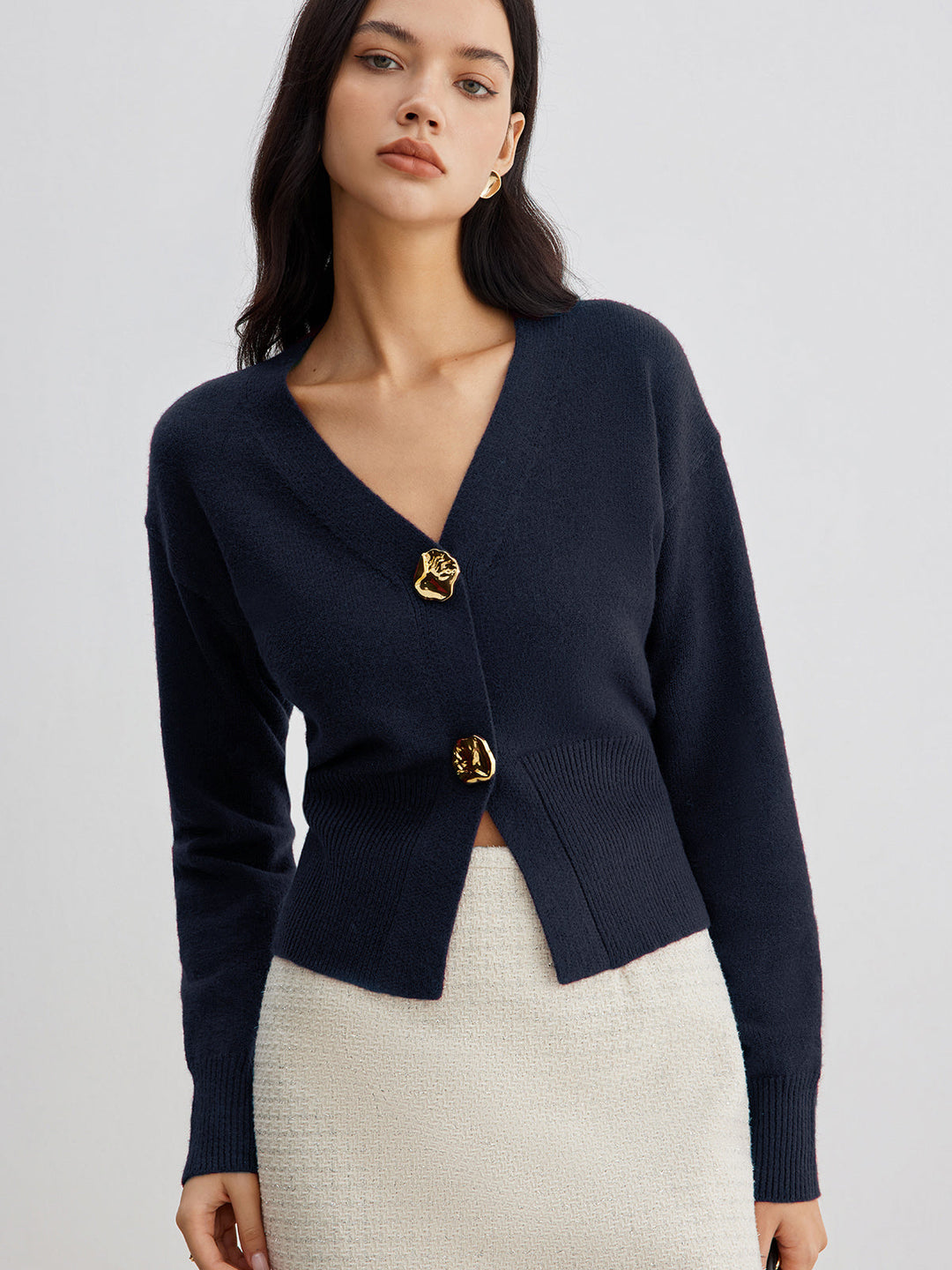 W&W Mode | Eleganter Metallknopf Kurzer Strickjacke