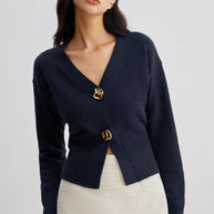 WW | Eleganter Metallknopf Kurzer Strickjacke