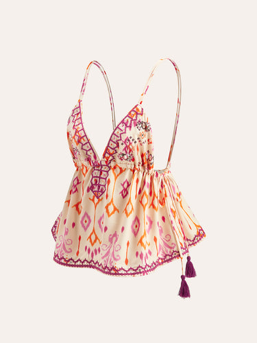 WW | Bestickte Boho Quastenbinder Cami Top