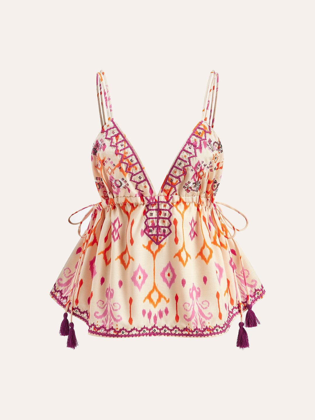 W&W Mode | Bestickte Boho Quastenbinder Cami Top