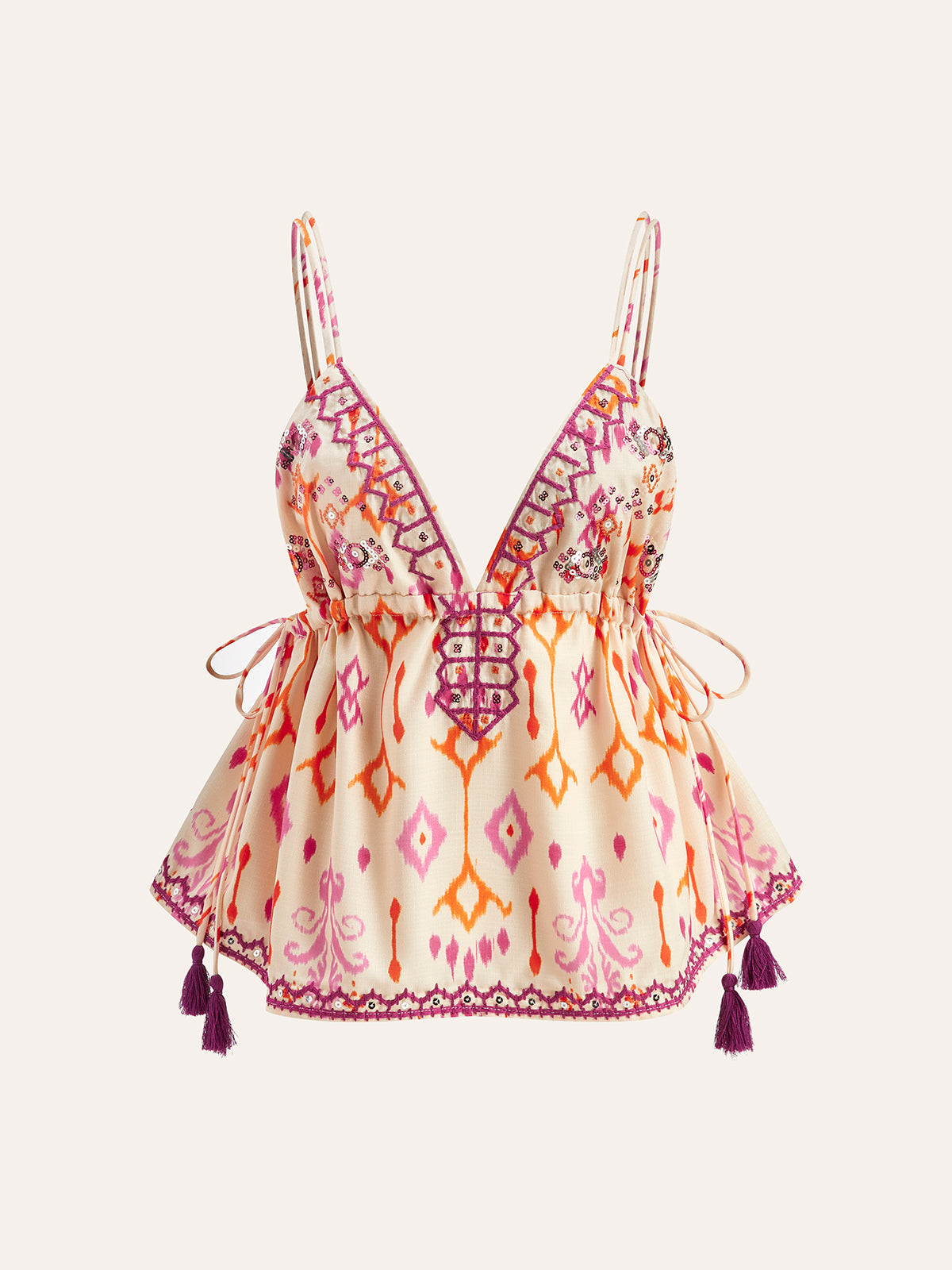 WW | Bestickte Boho Quastenbinder Cami Top