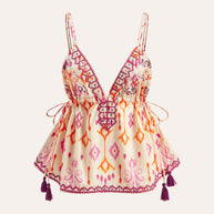 WW | Bestickte Boho Quastenbinder Cami Top