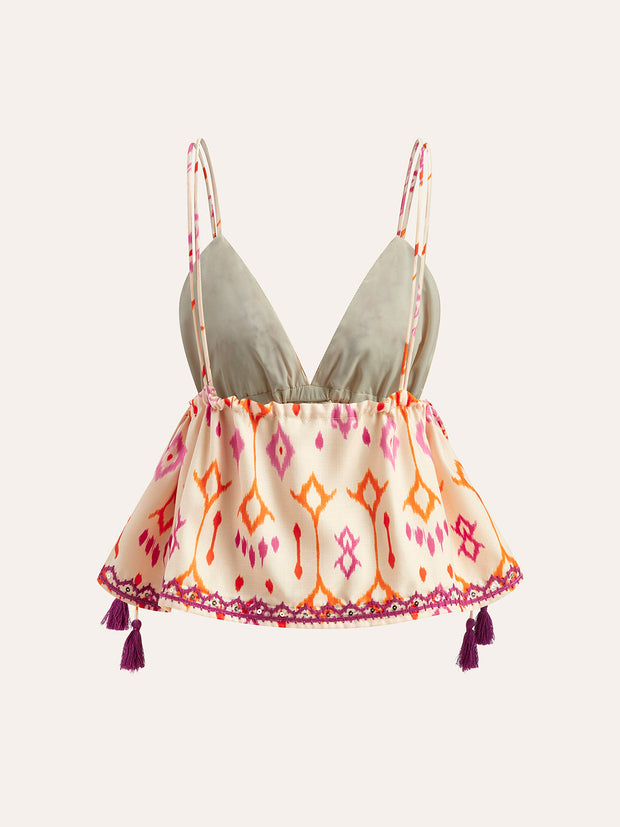 WW | Bestickte Boho Quastenbinder Cami Top