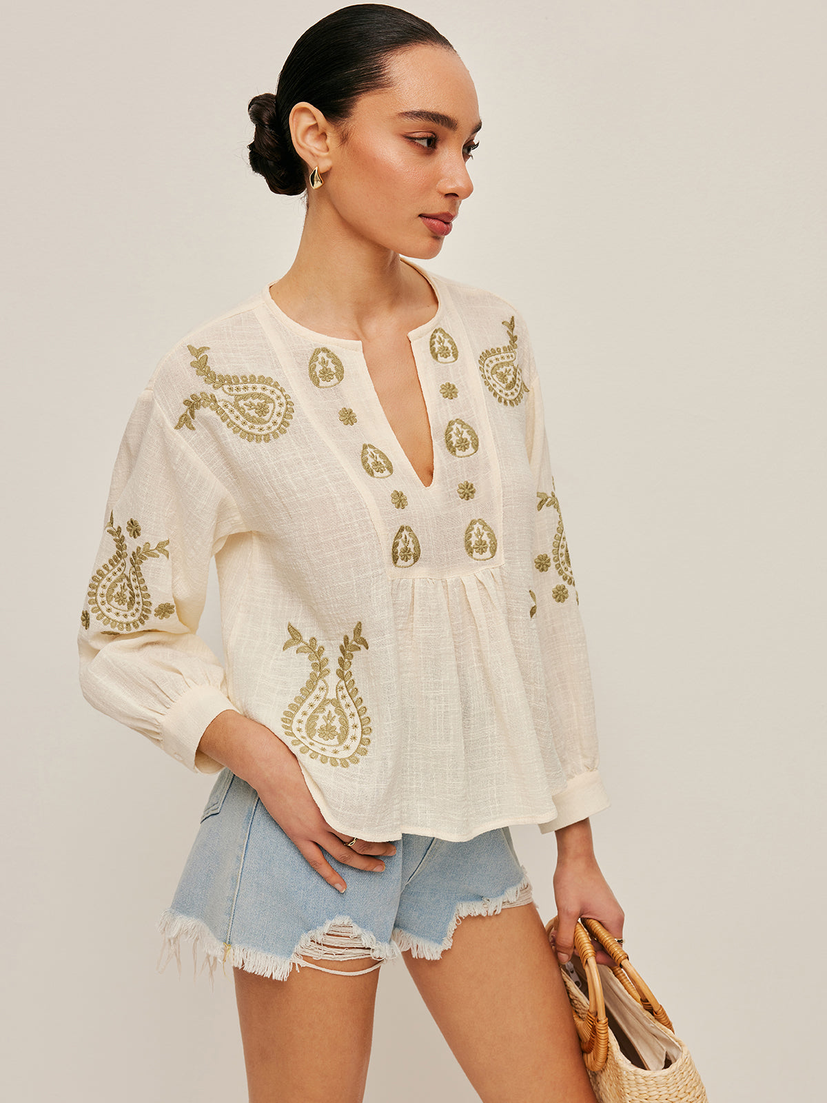 WW | Boho Gestickte Bluse
