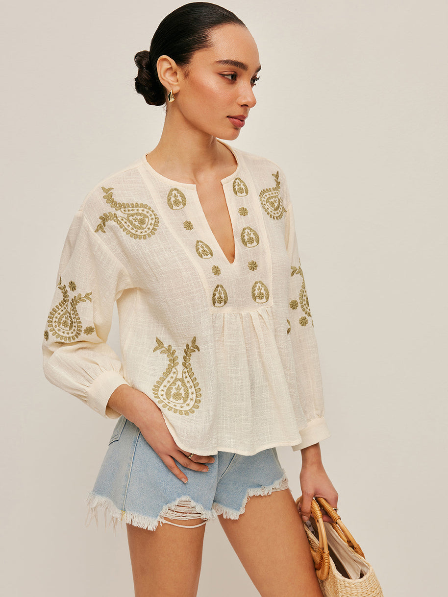 WW | Boho Gestickte Bluse