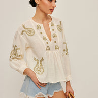 WW | Boho Gestickte Bluse