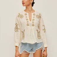 WW | Boho Gestickte Bluse