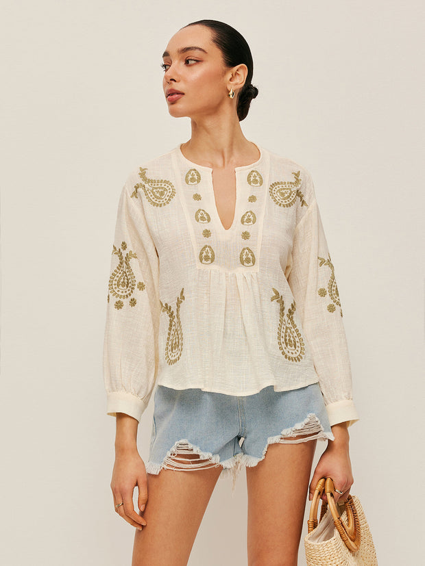 WW | Boho Gestickte Bluse
