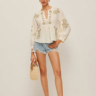 WW | Boho Gestickte Bluse