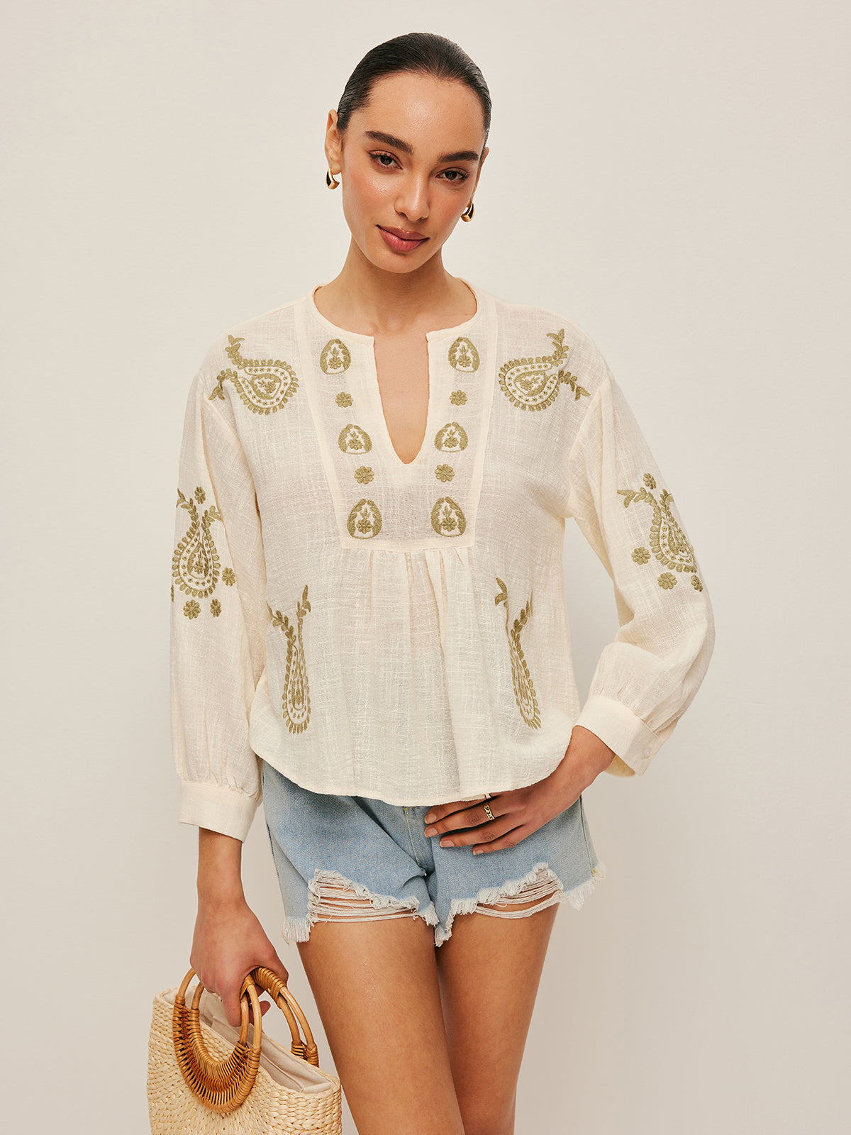 WW | Boho Gestickte Bluse