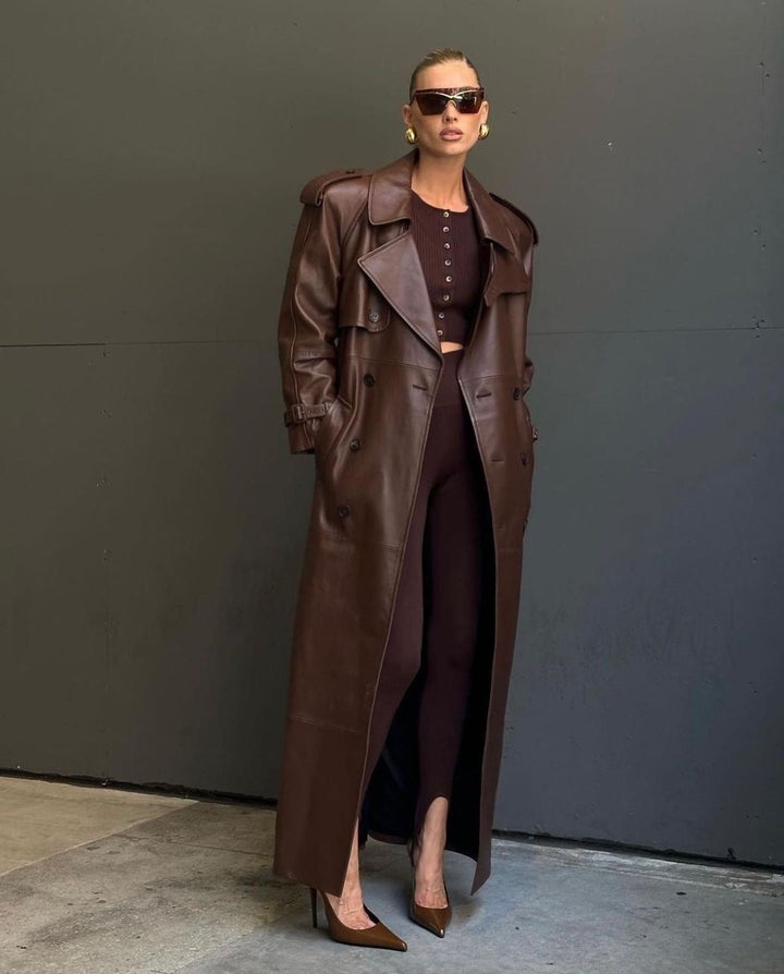 W&W Mode | Eleganter Leder Trenchcoat Herbst Chic