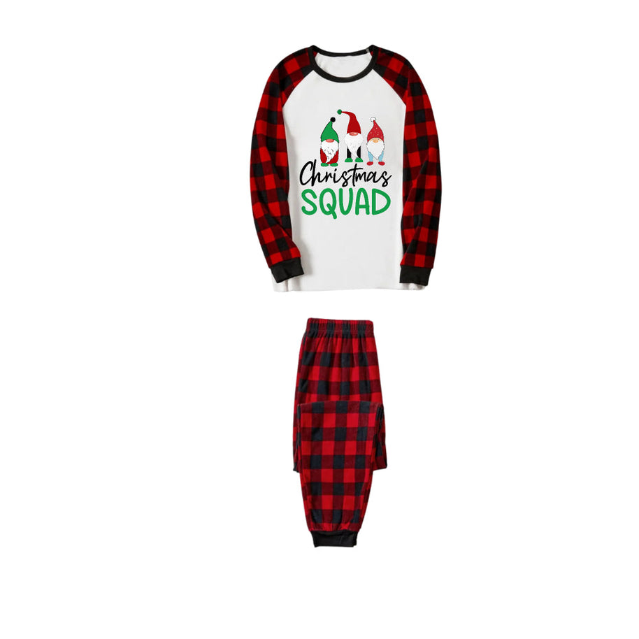 WW | Rote und schwarze karierte Weihnachts-Pyjama-Set mit "Christmas Squad" Cartoon-Druck