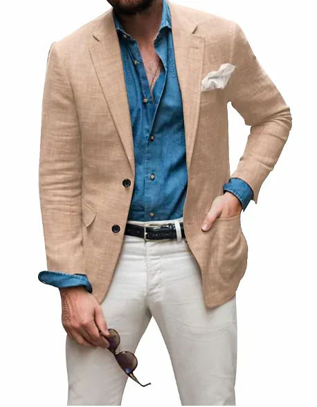 WW | Herren Leinen Blazer Strand Hochzeit Lässig Tailored Fit Solide Farbe Einreihig Zwei Knöpfe