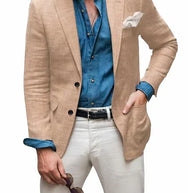 WW | Herren Leinen Blazer Strand Hochzeit Lässig Tailored Fit Solide Farbe Einreihig Zwei Knöpfe