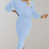 WW | 3-teiliges Strick-Set - V-Ausschnitt Top und Midi-Rock für Damen