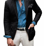 WW | Herren Leinen Blazer Strand Hochzeit Lässig Tailored Fit Solide Farbe Einreihig Zwei Knöpfe