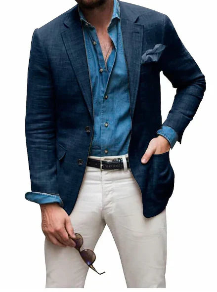 WW | Herren Leinen Blazer Strand Hochzeit Lässig Tailored Fit Solide Farbe Einreihig Zwei Knöpfe