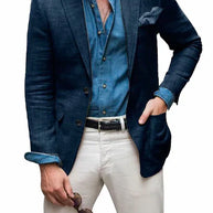 WW | Herren Leinen Blazer Strand Hochzeit Lässig Tailored Fit Solide Farbe Einreihig Zwei Knöpfe