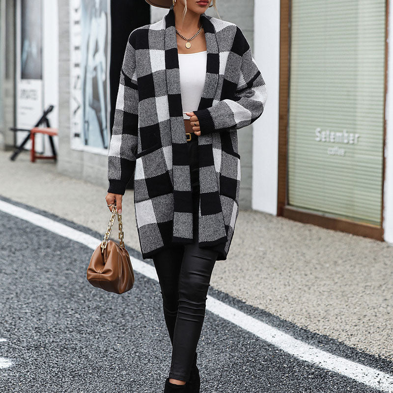 W&W Mode | Lässige Karierte Strickjacke
