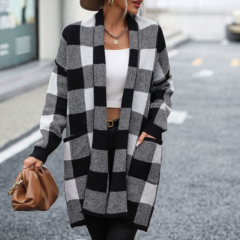 W&W Mode | Lässige Karierte Strickjacke