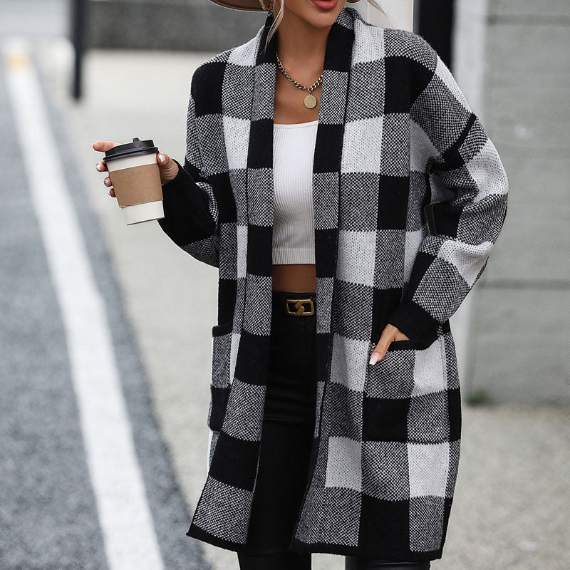 WW | Lässige Karierte Strickjacke