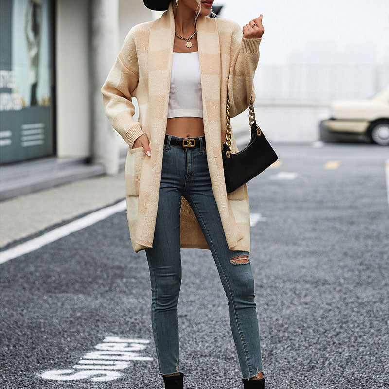 W&W Mode | Lässige Karierte Strickjacke