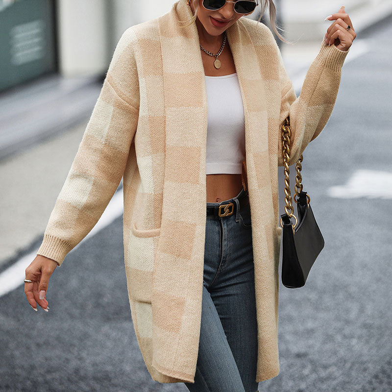 WW | Lässige Karierte Strickjacke