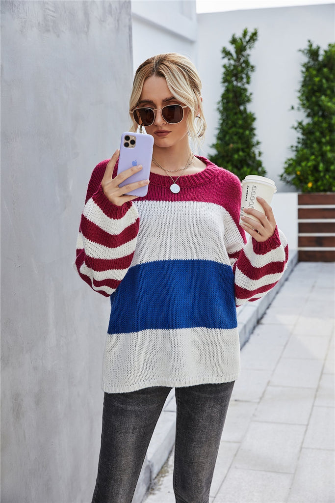 WOLFF Patchwork Große Größe Rundhals Pullover