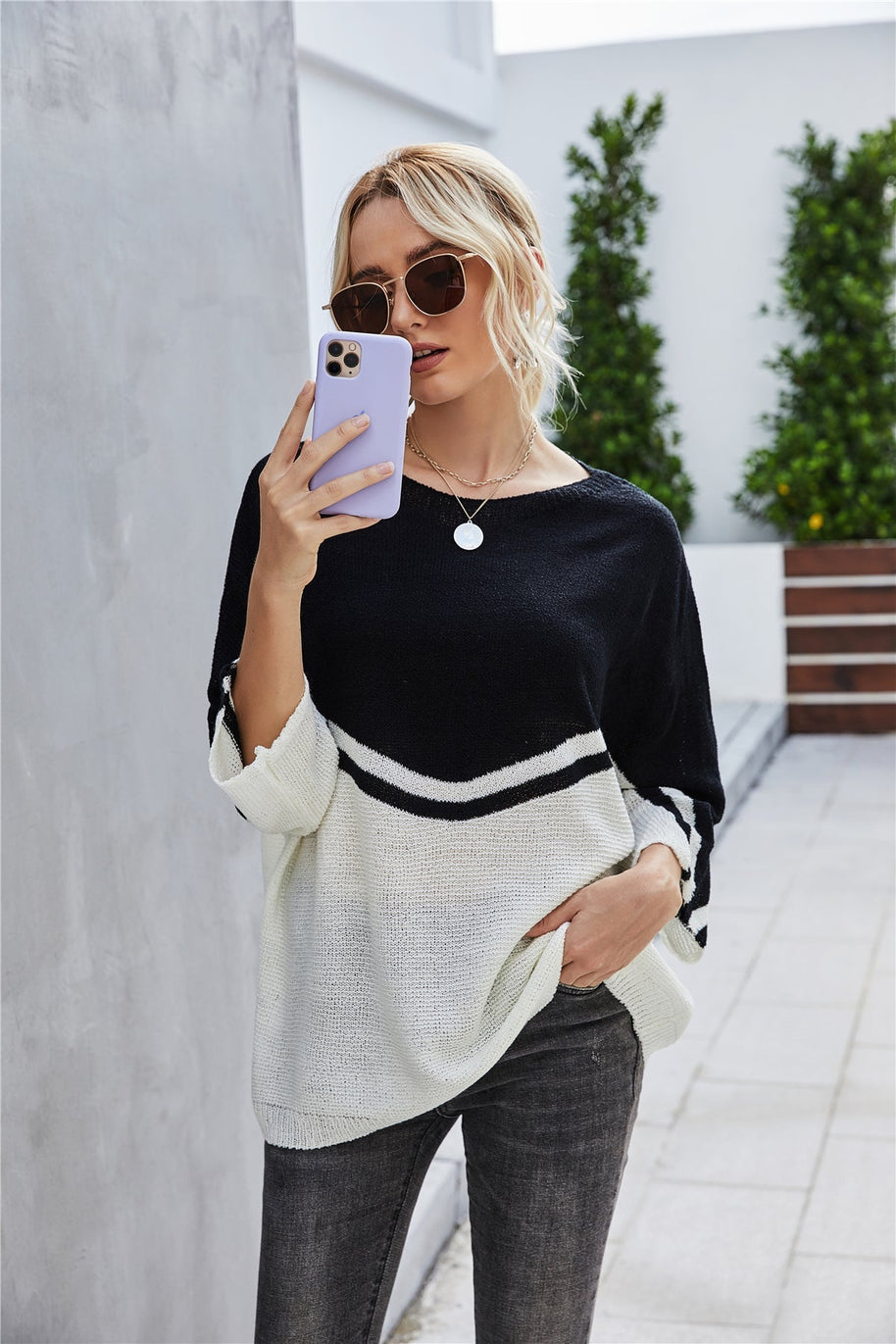 WW Strick Große Größe Fledermausärmel Strickpullover