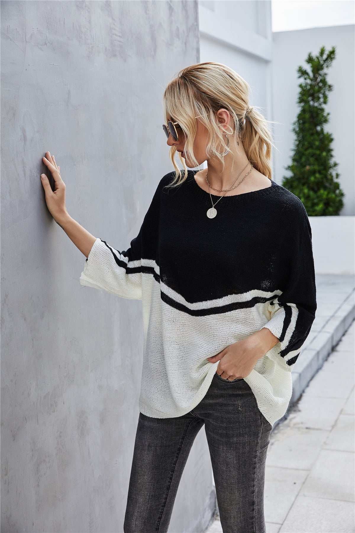 WW Strick Große Größe Fledermausärmel Strickpullover