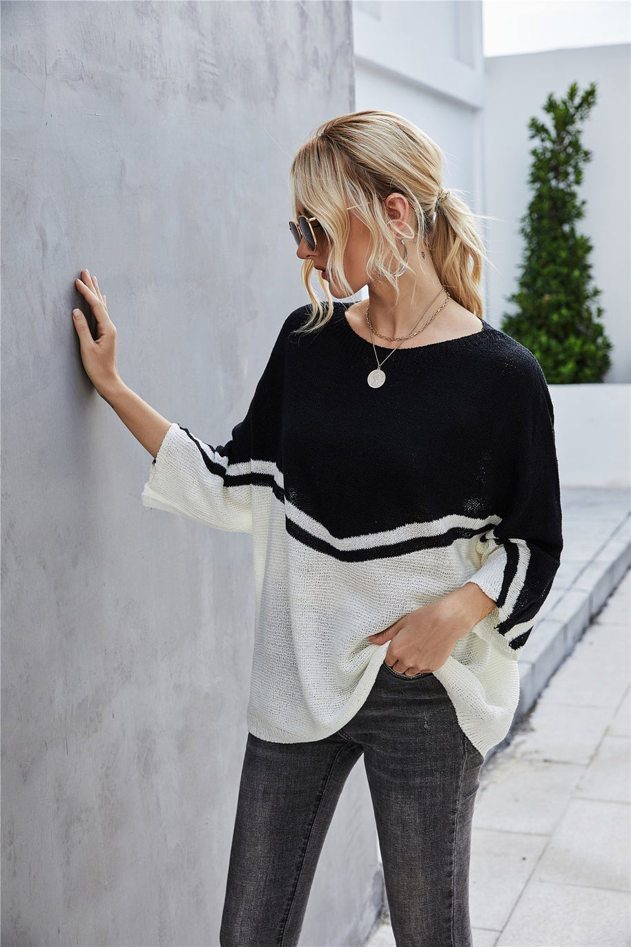 WW Strick Große Größe Fledermausärmel Strickpullover