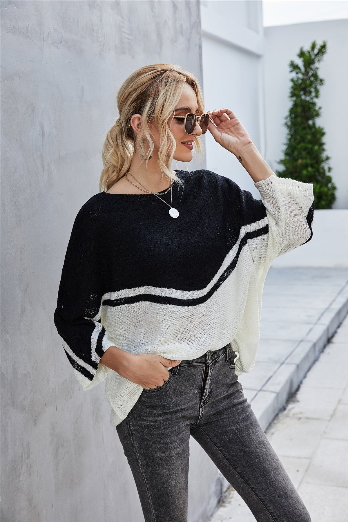WW Strick Große Größe Fledermausärmel Strickpullover