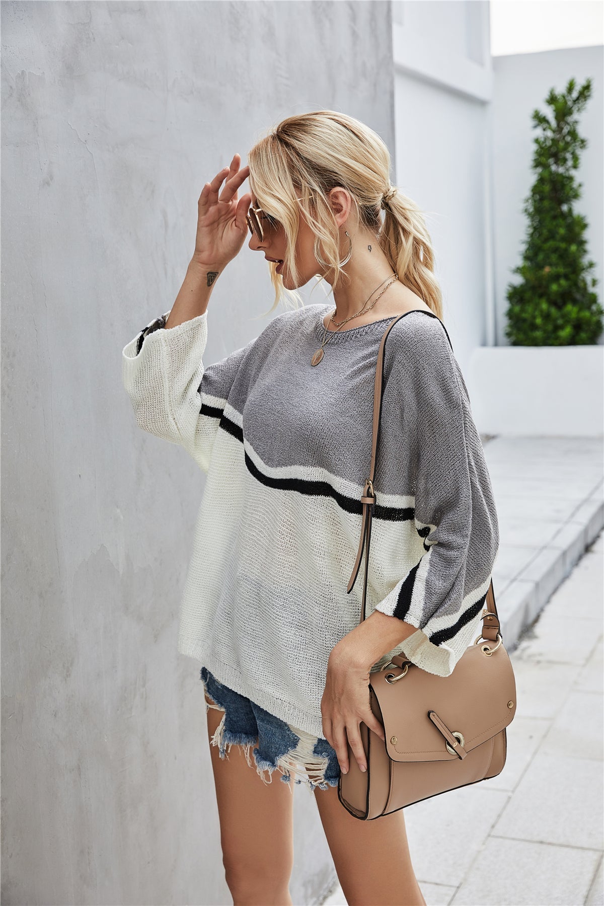 WW Strick Große Größe Fledermausärmel Strickpullover