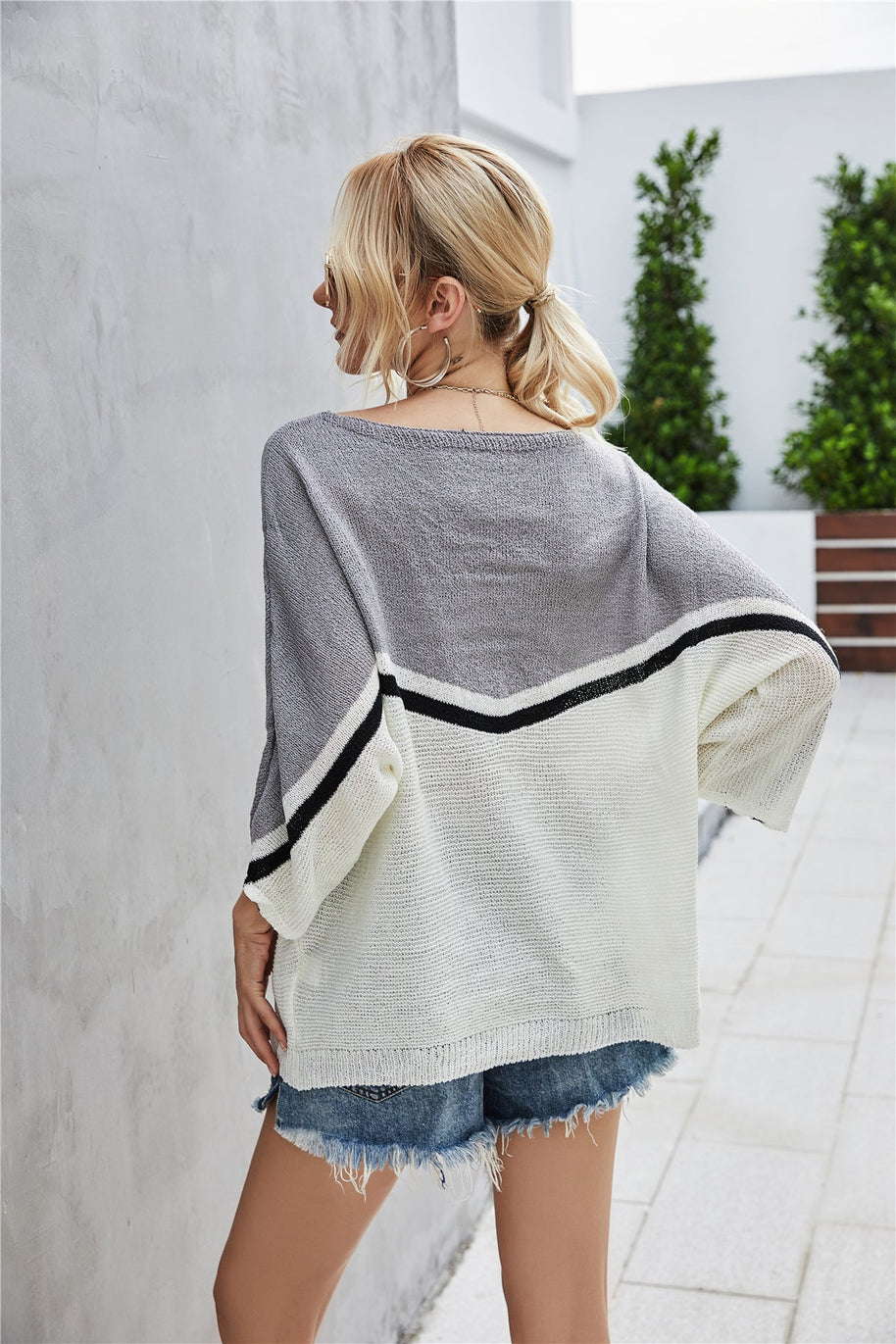 WW Strick Große Größe Fledermausärmel Strickpullover