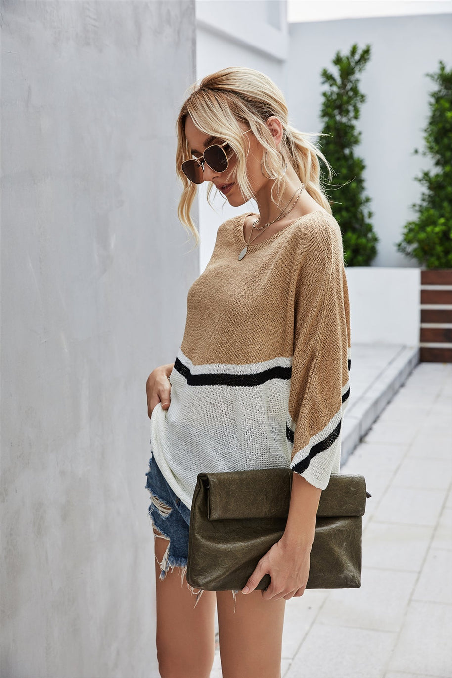 WW Strick Große Größe Fledermausärmel Strickpullover
