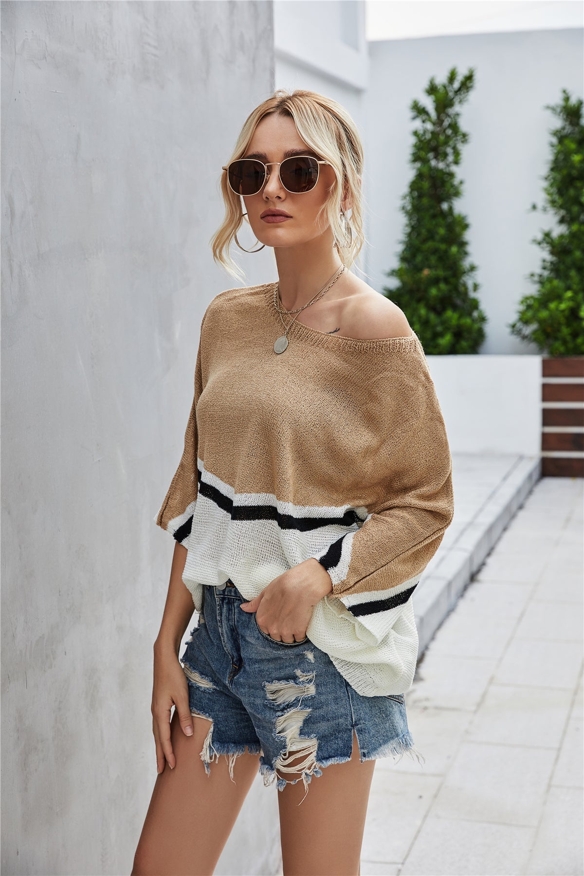 WW Strick Große Größe Fledermausärmel Strickpullover