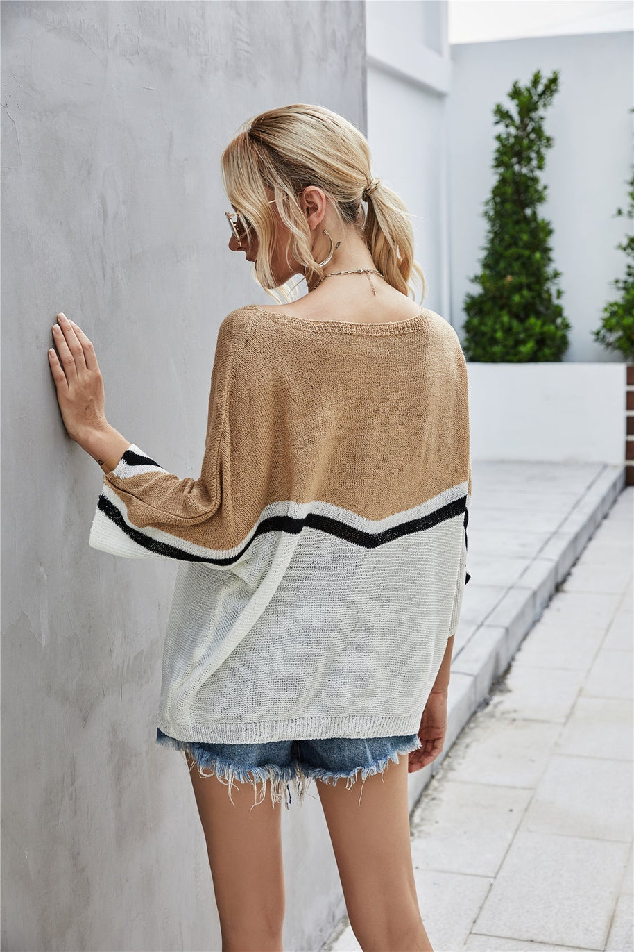 WW Strick Große Größe Fledermausärmel Strickpullover