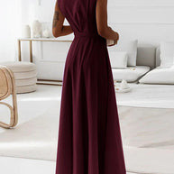 Elegantes Maxikleid für Damen – Ärmelloses V-Ausschnitt Abendkleid in Uni-Farben, Langes Kleid für Hochzeit & Sommerfeste