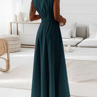 Elegantes Maxikleid für Damen – Ärmelloses V-Ausschnitt Abendkleid in Uni-Farben, Langes Kleid für Hochzeit & Sommerfeste