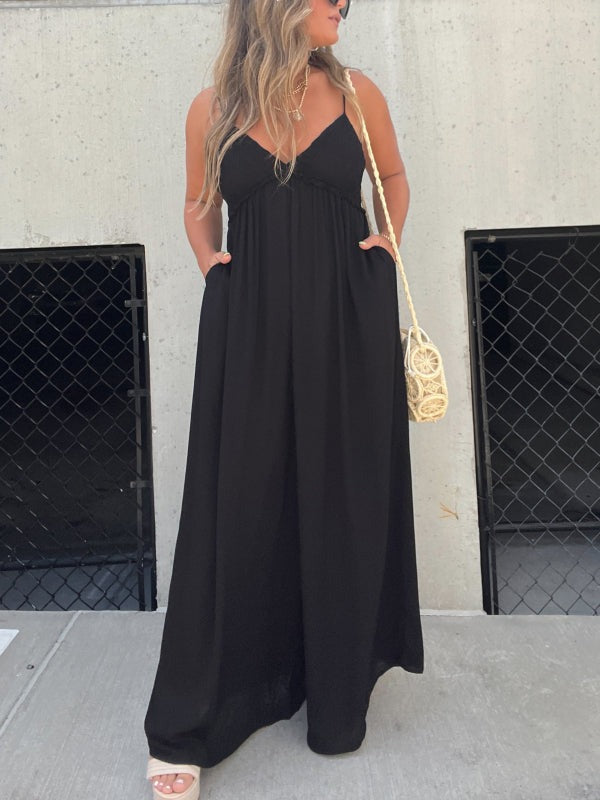 WW | Jumpsuit mit V-Ausschnitt und Breiten Trägern