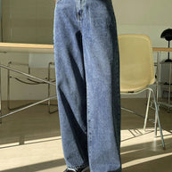 WW | High-waisted washed wide-leg jeans
