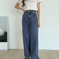 WW | High-waisted washed wide-leg jeans