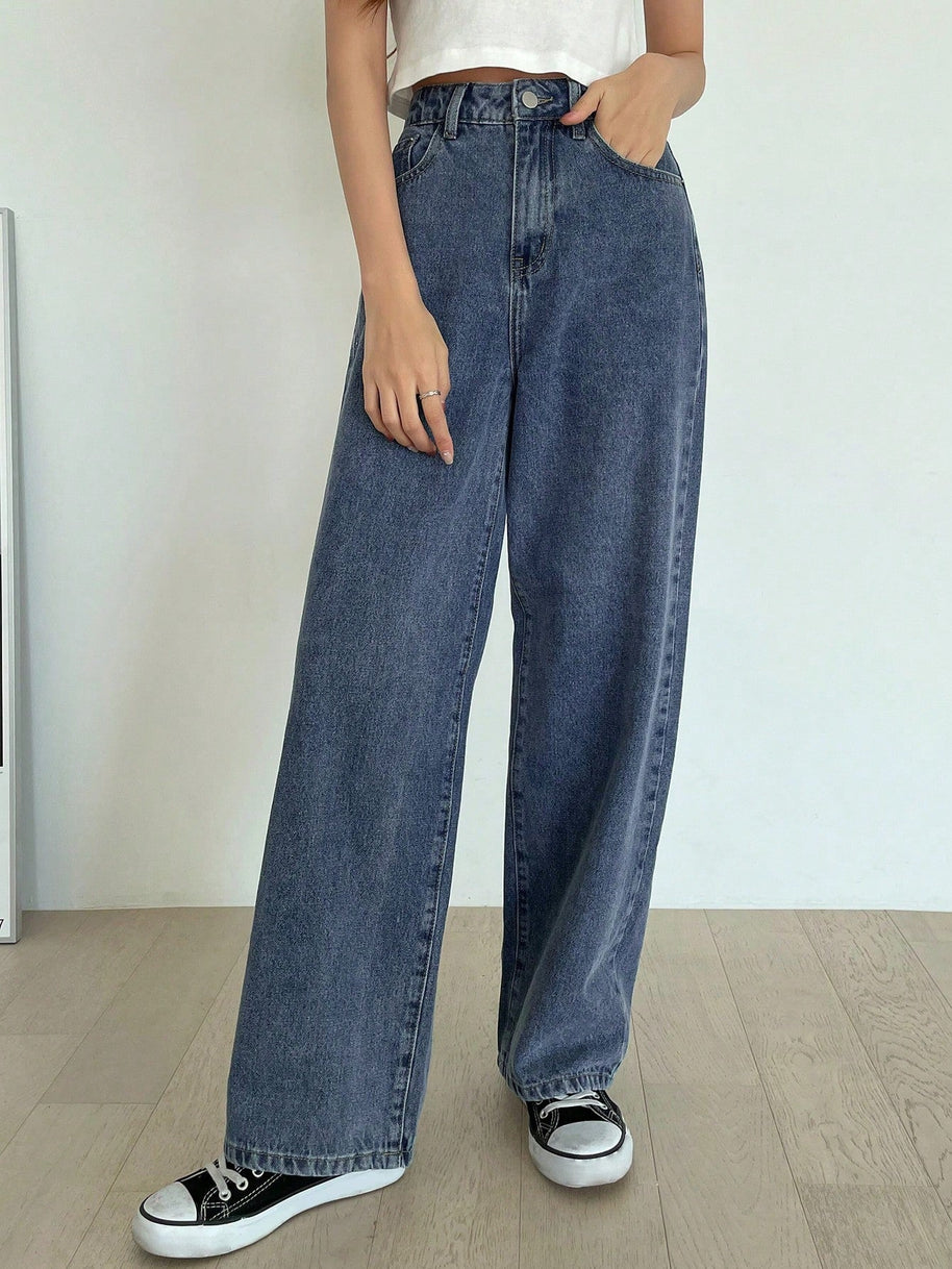 WW | High-waisted washed wide-leg jeans