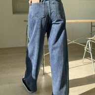 WW | High-waisted washed wide-leg jeans