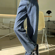WW | High-waisted washed wide-leg jeans