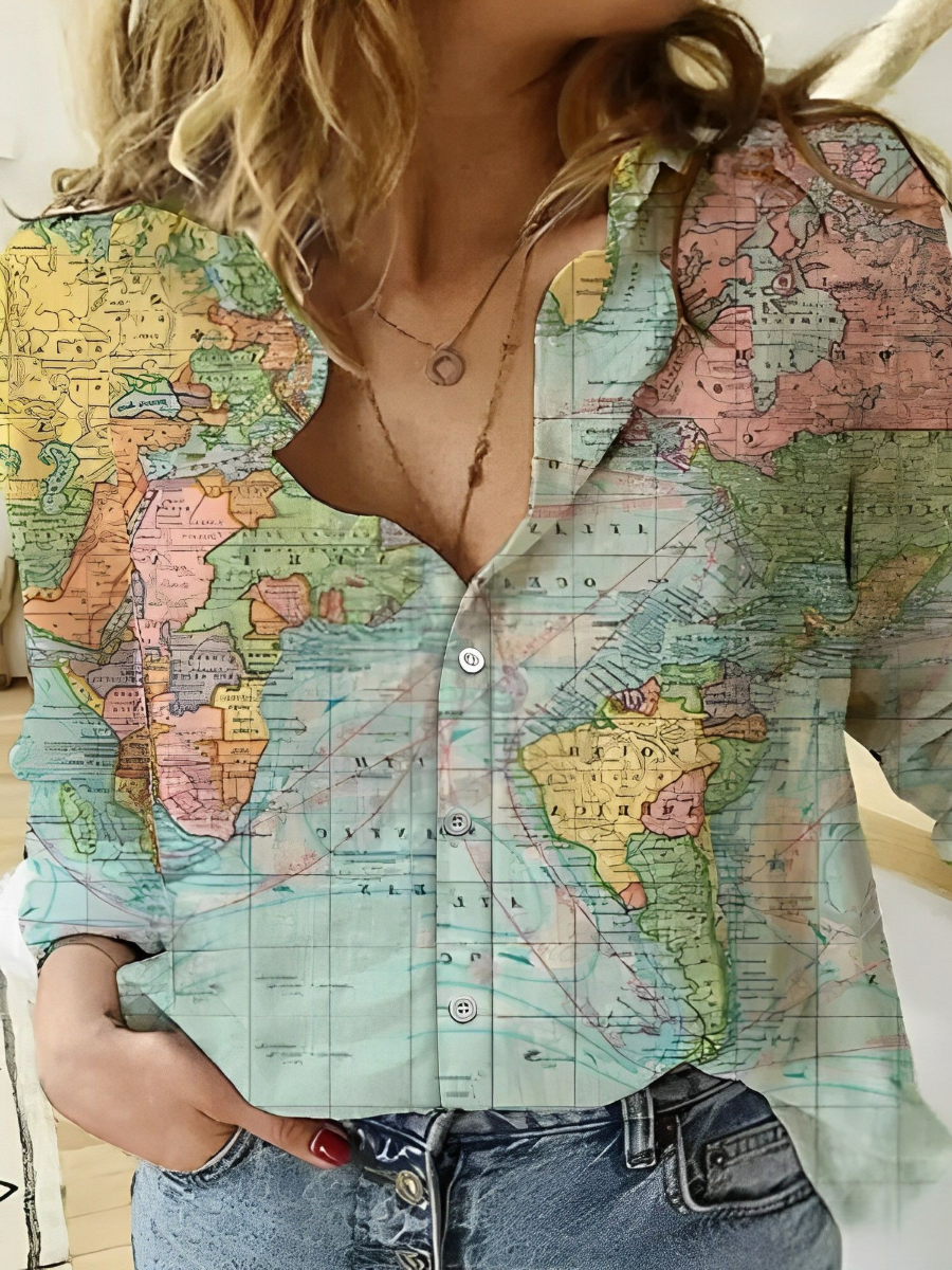 W&W Mode | Globe Weltkarte Bedrucktes Shirt