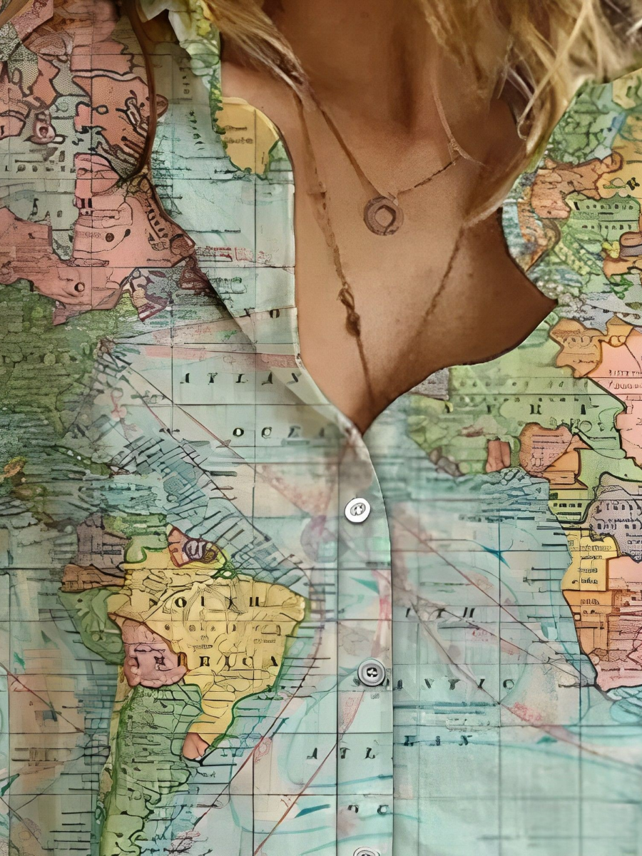 W&W Mode | Globe Weltkarte Bedrucktes Shirt