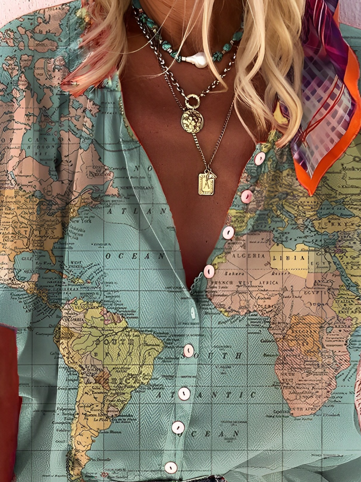 W&W Mode | Globe Weltkarte Bedrucktes Shirt