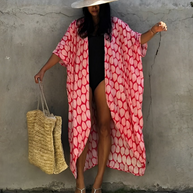 WW Retro Kimono | Langer, gemusterter Strandkimono mit Gürtel für Damen