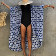 WW Retro Kimono | Langer, gemusterter Strandkimono mit Gürtel für Damen